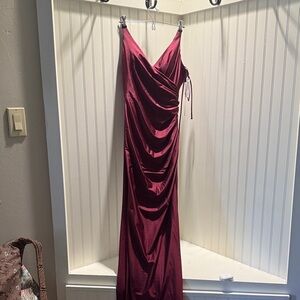La Femme Burgundy Backless Dress